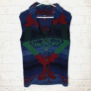Chaps Ralph Lauren Womens Medium Aztec Southwestern Shawl Knit Sweater Vest